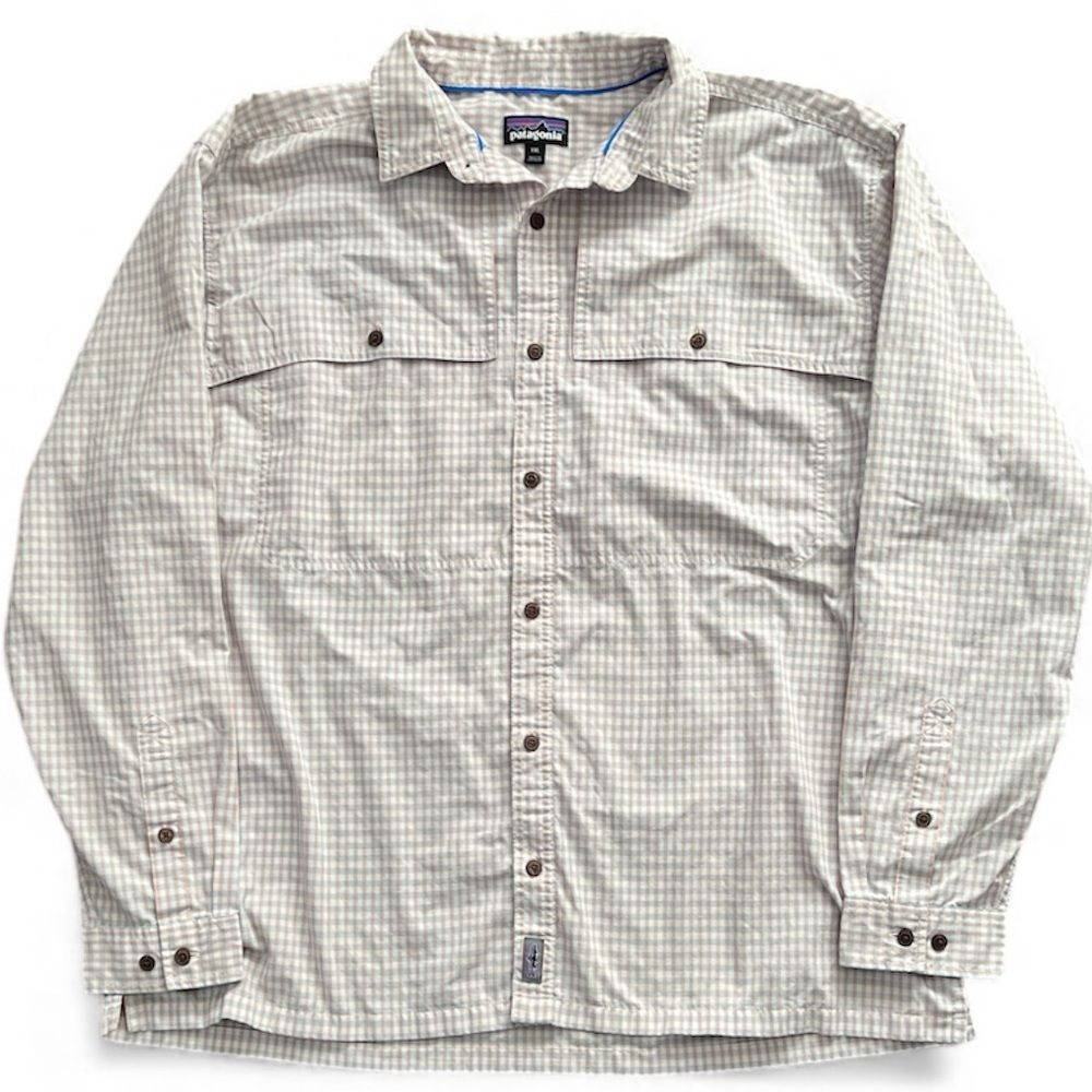 Patagonia Men's Long-Sleeved Island Hopper II Shirt Blue/White/Pink Size XXL